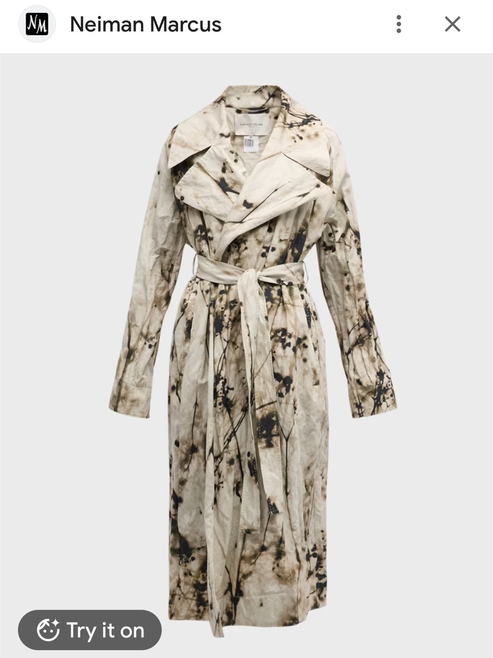 New! Lafayette 148 New York abstract print belted trench coat